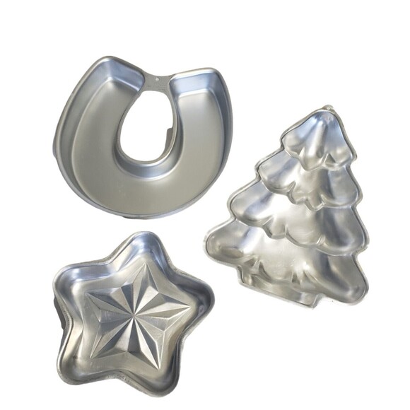 Wilton Cake Pans Lot of 3 Pans Horseshoe Star Christmas Tree Aluminum Vintage - Picture 2 of 8